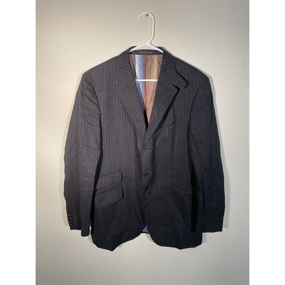 Etro Milano Men Blue Pinstripe Wool Blend Sport Coat Blazer Jacket US 44L EU 54L